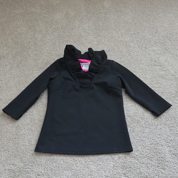 NWOT Gretchen Scott Designs Black Jersey Ruffleneck 3/4 Sleeve Top - Picture 1 of 5